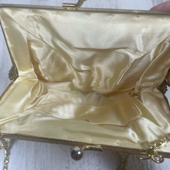 Vintage Handmade Beaded Clam Shell Evening Bag Gold Party Cocktail - Picture 4 of 9